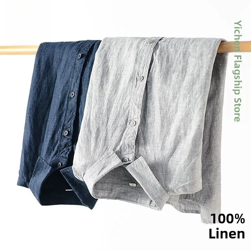 

Long Sve Linen irt Men's Spring Autumn Loose Casual Thin Cotton Linen irt Pure Color Trendy Top Faion Urban Sle