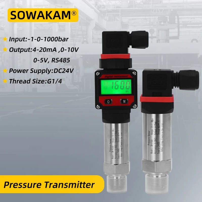 SW-PC300 LCD PressureTransmitter 4-20ma 5V 10V Output Sensor Water Oil Gas -1-0-1000bar Pressure Measurment G1/4 Transducer