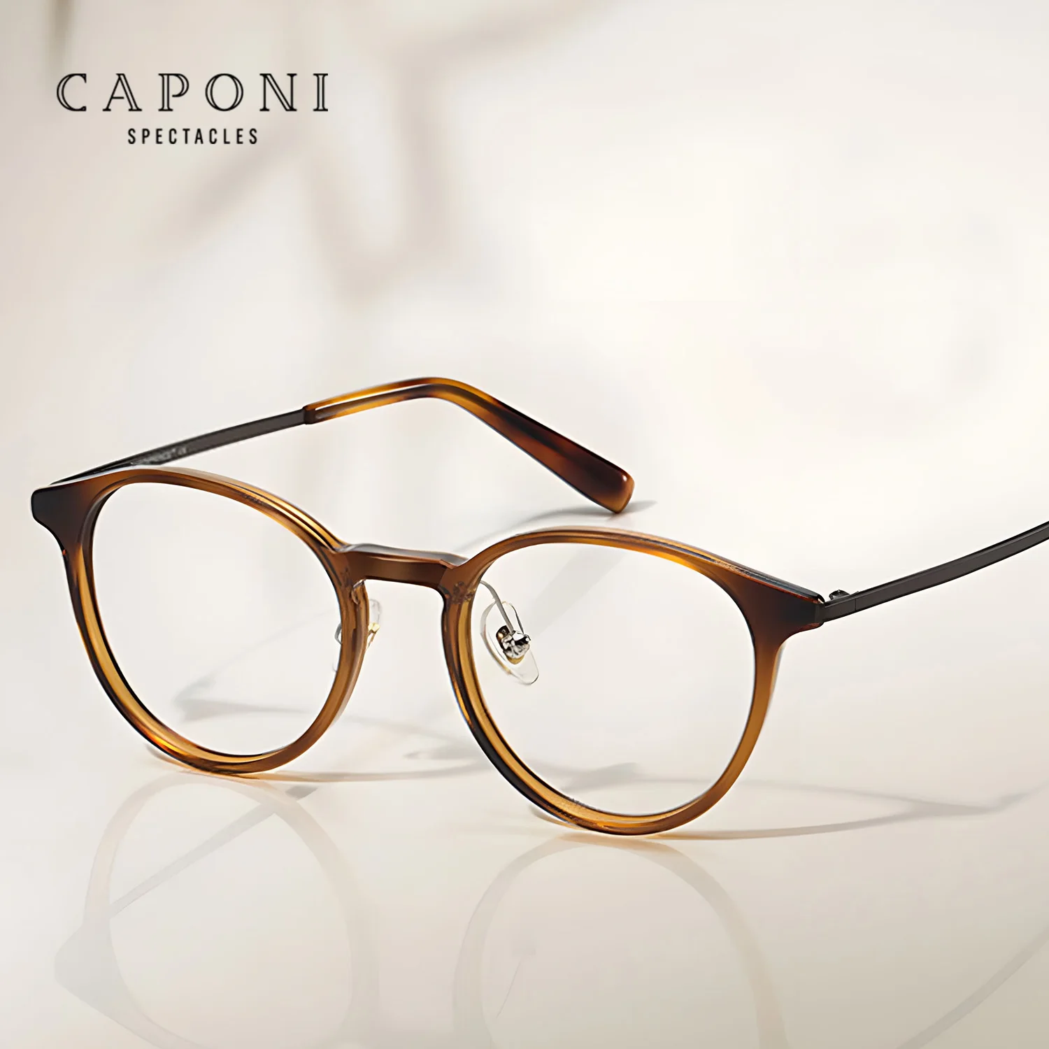 

CAPONI Spectacle Frames For Men Retro Vintage High Quality Eyeglass Frames Ultra Light Anti Blue Ray Titanium Eyeglasses J34201