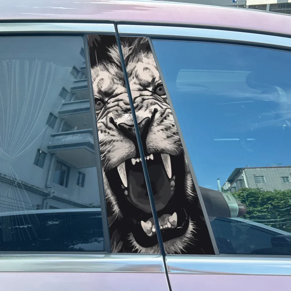 Animal Lion Car Stickers DIY Car B-pillar Cover Scratches Waterproof Durable Cartoon Automobile Decoration Auto PET Decals view 5