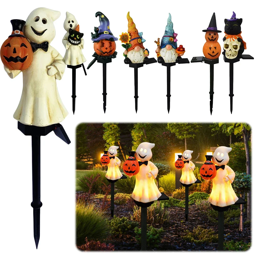 

Outdoor Halloween Ghosts Pathway Light Waterproof Halloween Solar Pumpkin Stake Light for Halloween Lawn Walkway Lighting