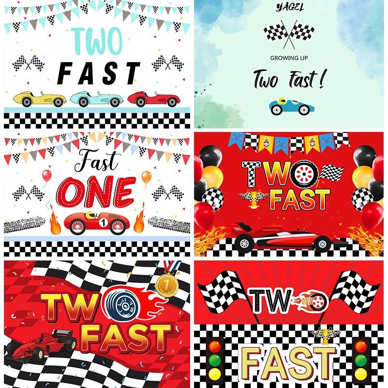 

Two Fast Backdrop Birthday Theme Party Decorations Happy 2nd Birthday Banner for Boys Race Car Photo Background Photography Prop