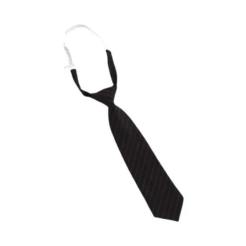 39BD Gestreifte Krawatten für Damen, verstellbare Schulmädchen-Uniform, vorgebundene schwarze Krawatte – Detail 3