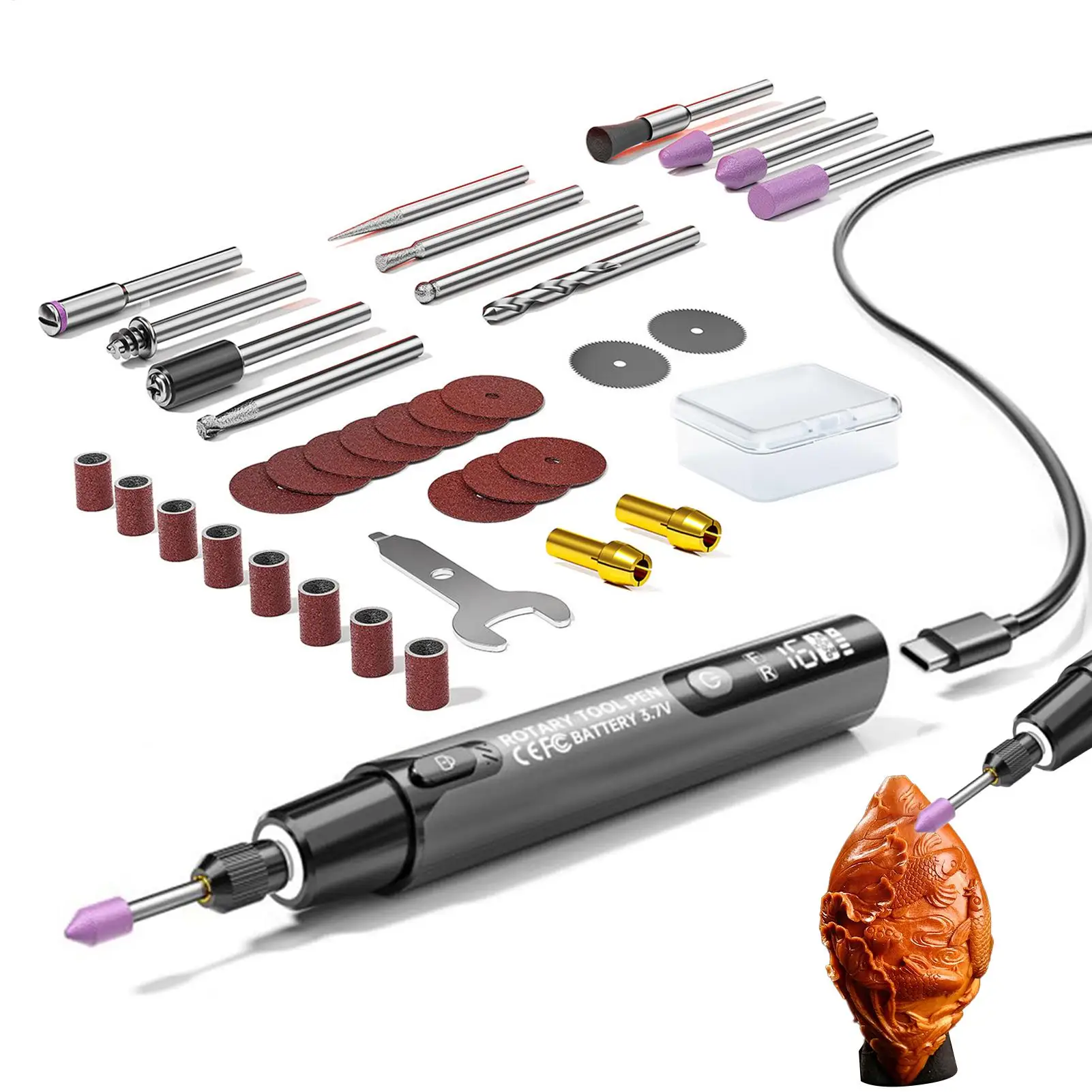 Cordless Rotary Tool 6 Speed Rechargeable Carving Pen Hand Tool With Light For Jewelry Making Handcrafting Model Restoration