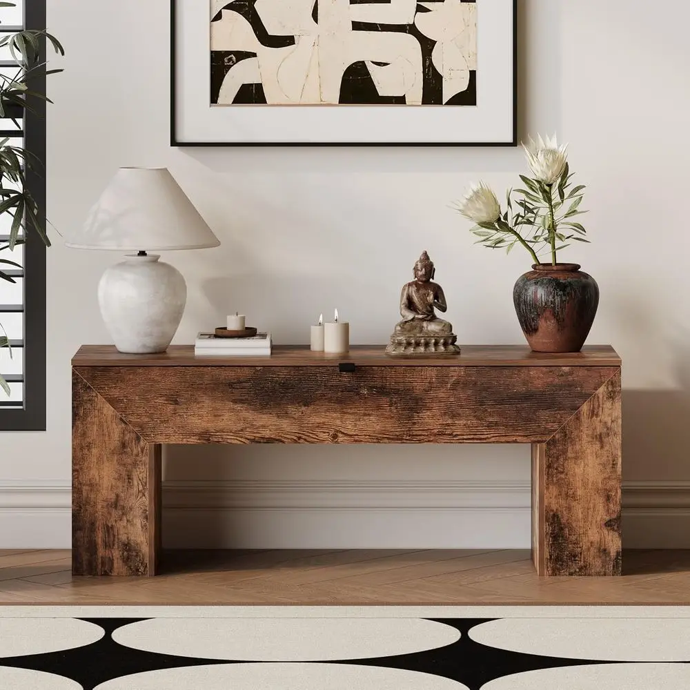 43 Farmhouse Shoe Storage Bench with Lift Top, Wooden Entryway Furniture for Bedroom, Hallway (Rustic Brown)