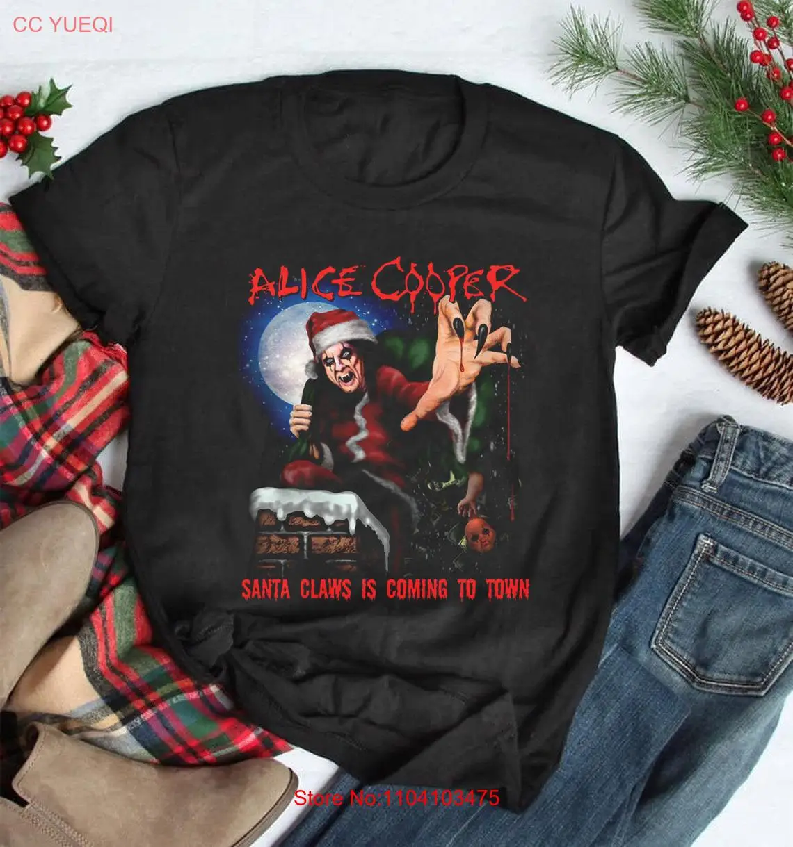 Alice Cooper Santa Christmas T-Shirt Unisex Tee Funny Gift All Size S-4XL LI1326