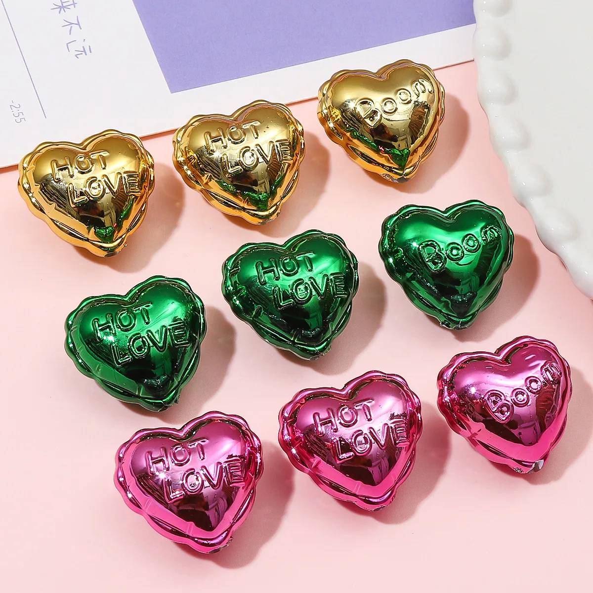 4pcs Heart Shaped Acrylic Beads 27mm Valentine\'s Day Peach Heart Creative Painted Spacer Beads for Jewelry Making DIY Bracelet