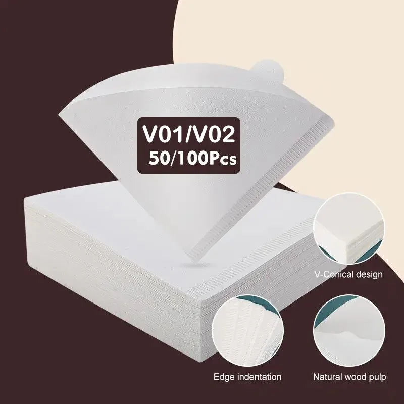 50/100pcs Coffee Filter Paper, Disposable Cone Paper Filter, Easy-to-Use,for Pouring and Dripping Coffee Machines and Tea Filter