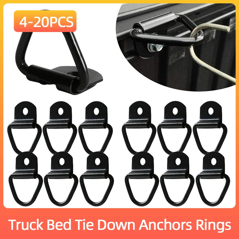 

4-20PCS Heavy Duty Truck Bed Tie Down Anchors Rings Trailers Hook Cargo Bolt on Steel V-Ring Car Pickups Rail Accessories
