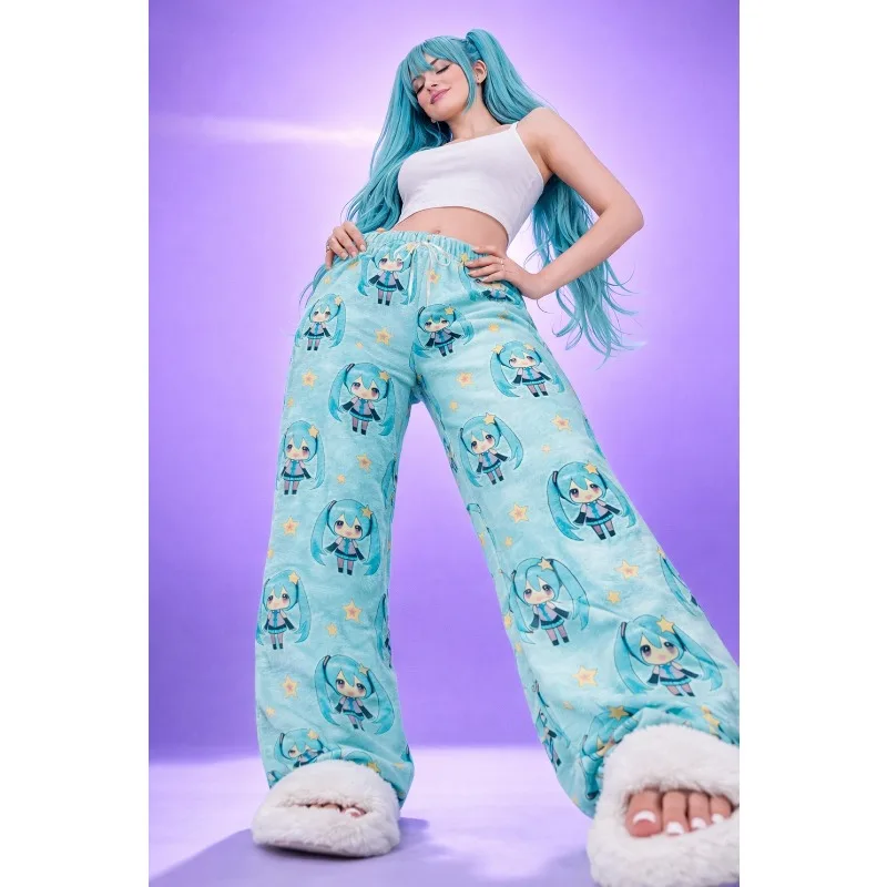 Pantalon de pyjama en flanelle pour adultes et enfants, imprimé intégral motif Miku dessin animé, séchage rapide, confortable, léger, décontracté, style Kawaii, collection été 2026