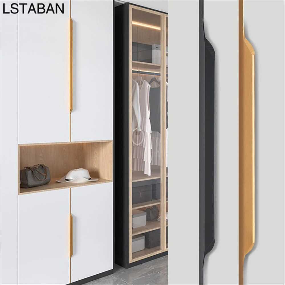 Hidden Long Furniture Cabinet Handle Modern Aluminum Alloy Cupboard Wardrobe Black Door Handle Kitchen Cabinet Gold Drawer Pulls