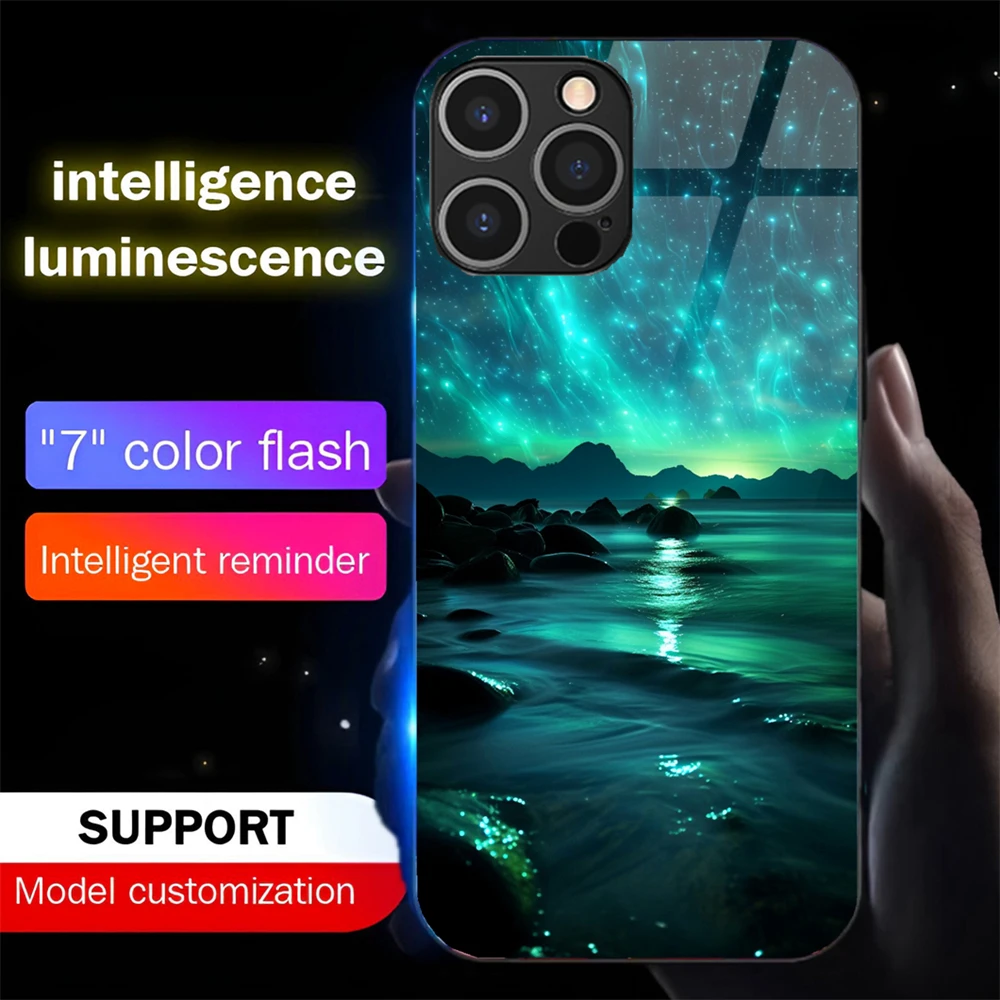 

Pretty Starry Sky Sound Control LED Flash Cases Luminous Glass Cover For iPhone 16 E 15 14 13 12 11 Pro Max X XR XS Plus SE2020