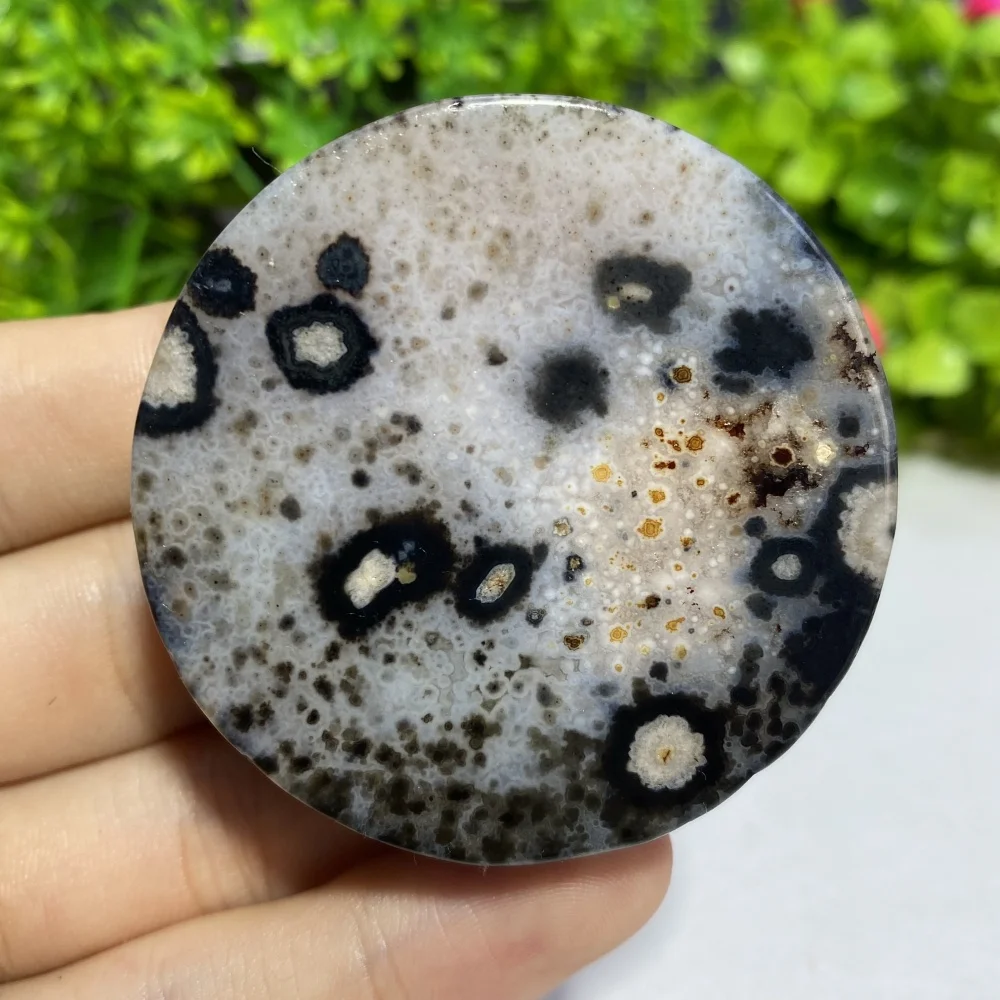 Natural Black Agate Circle Slice Polished Reiki Healing Stone Mineral Specimen Home Room Decor Gift view 6