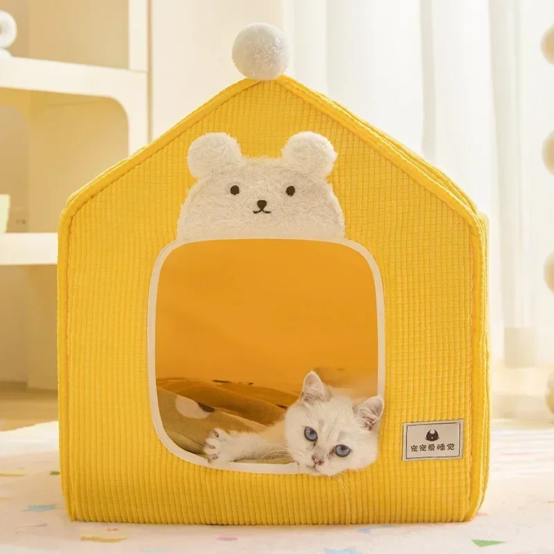 Casa plegable para perros y gatos, cama cálida de invierno, cesta para mascotas, cueva para cachorros, sofá