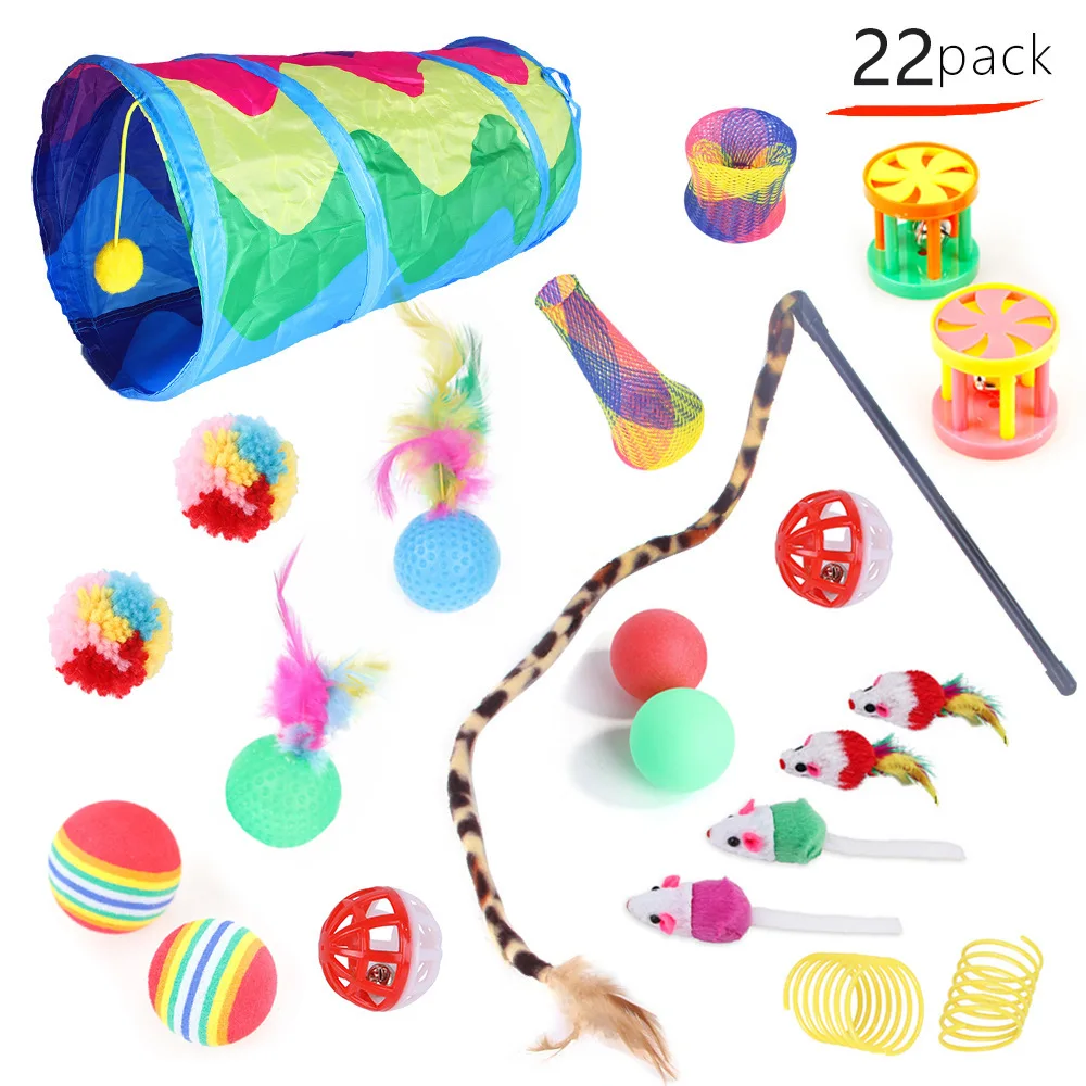 Cat Toys Set Feather Teaser Wand Toy Kitten Teaser Refills Mouse Shape Balls Shapes Playing Without The Stick