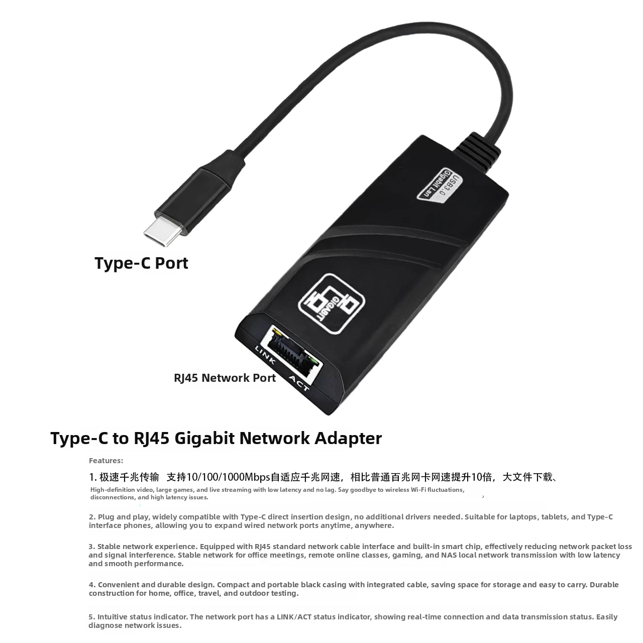 USB 3.0 Gigabit Ethernet Adapter 1000Mbps RJ45 Network Card, Plug & Play for Ultrabook, Slim Laptops & MacBook Without Built‑in