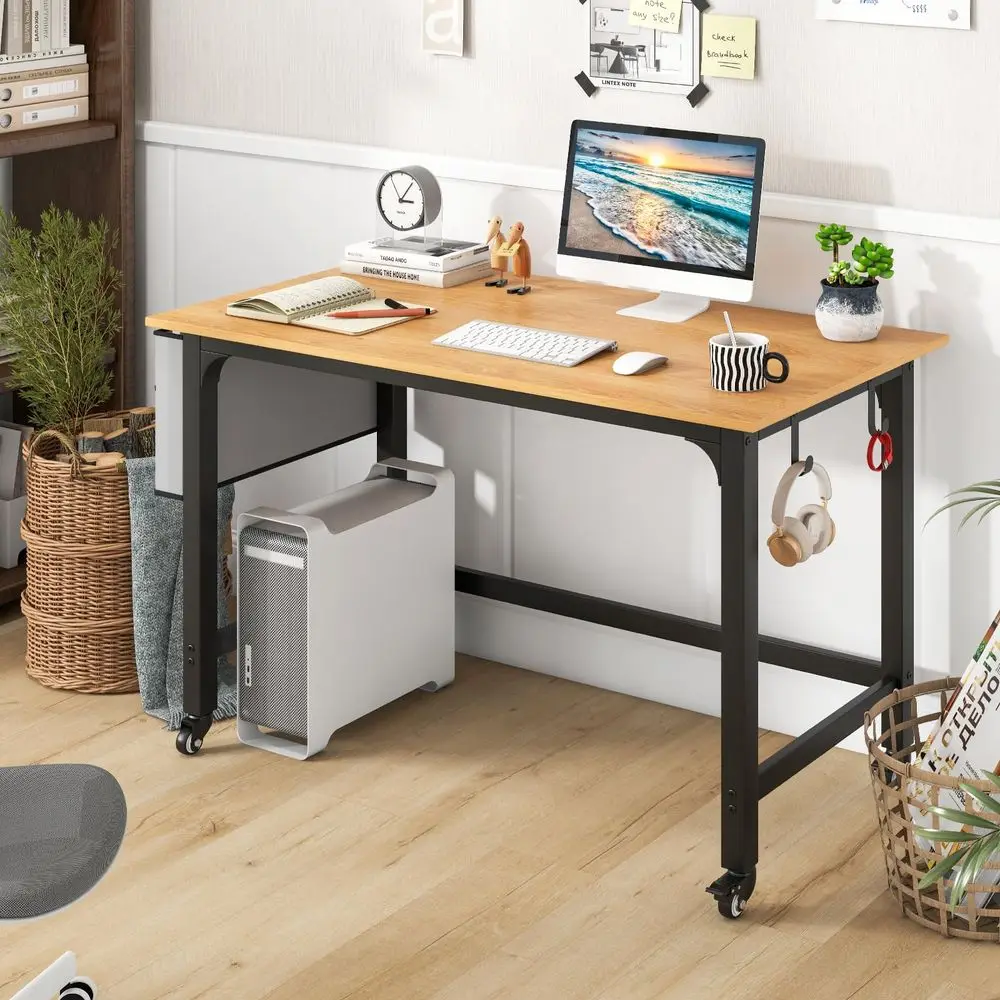 

Стол для конференций 4 фута, мобильный компьютерный стол для домашнего офиса, стол для переговорной комнаты со съемной сумкой для хранения и 2 крючками для наушников, на колесиках