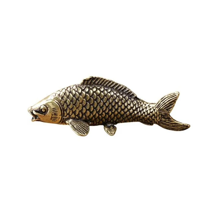 Solid Brass Fish Statue Miniature Model Simulation Carp Tea Pet Antique Feng Shui Desktop Ornaments Home Decoration Accessories