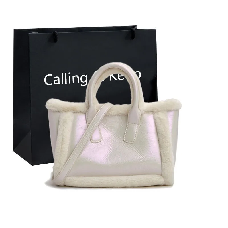 

JIAERDI Fashion White Tote Bag Women Plush Trim Large Capacity Shoulder Bag Ladies Daily Simple Commuter Crossbody Bag Chic 2025