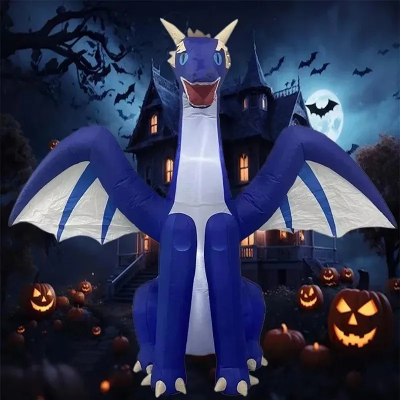 8FT Inflatable Toys Halloween Holiday Lighting Blue Dragon Decoration Built-in LED Lights Inflatable Model Party Garden Decor