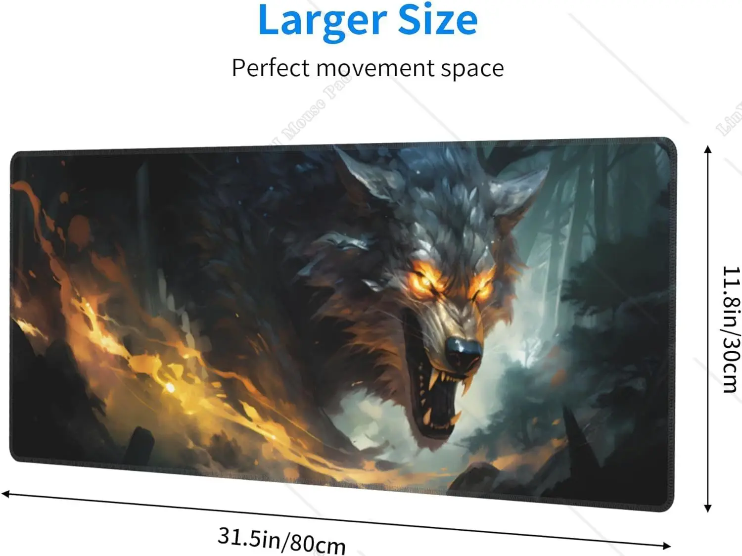 Grande Gaming Mouse Pad com Base de Borracha Antiderrapante, Lobo Legal Feroz, Protetor de Mesa Grande Preto Escuro para Home Office, 31,5x11,8 polegadas