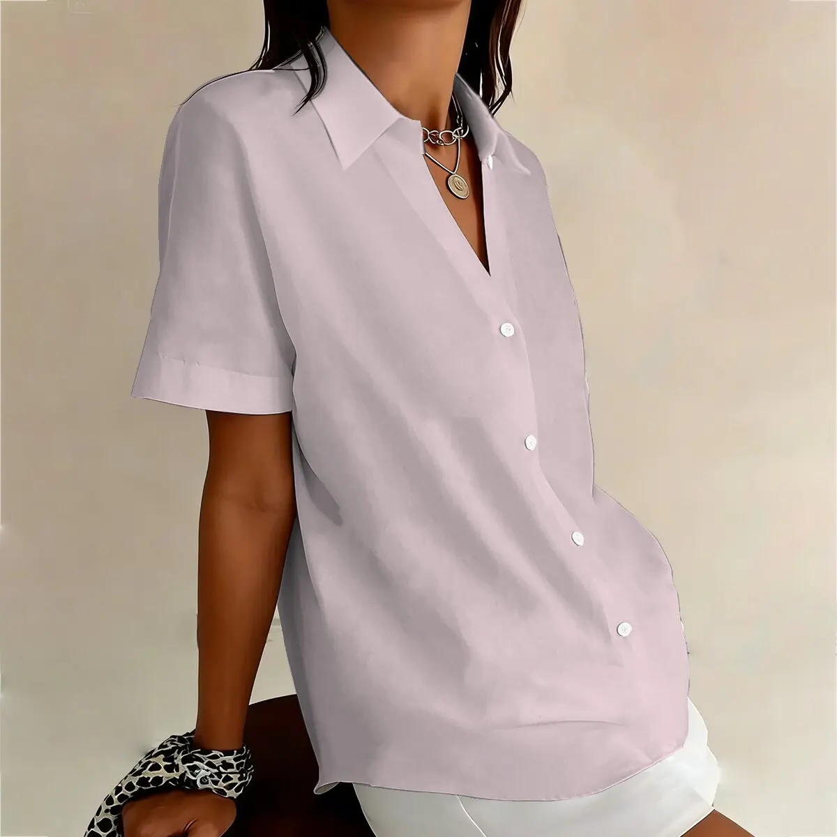 Summer Women's Short-Sleeve Shirt, Soft Pink, Gentle and Fresh, Perfect for Commuting, Gatherings, Dates and Social Occasions. view 3