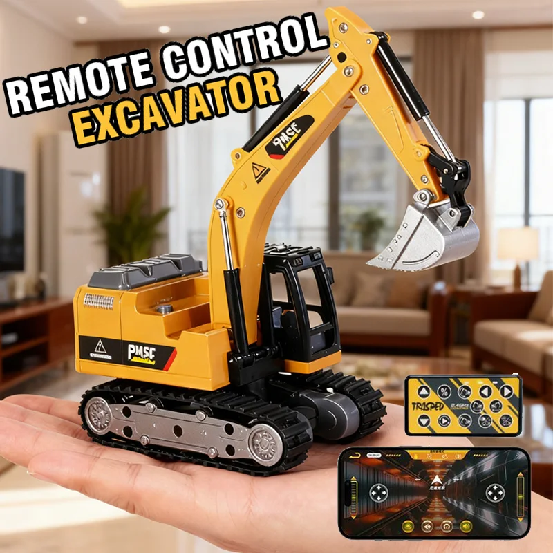 Desktop Mini RC Excavator 1/64 Rc Car Remote Control Truck Engineering Vehicle Toy Trucks Children Toys Boys Kid Christmas Gifts