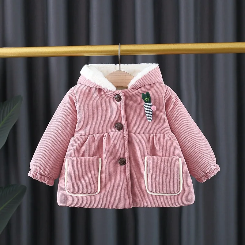 

Women's winter cotton jacket hooded single breasted Korean version round neck western-style women's baby plus plush thick coat
