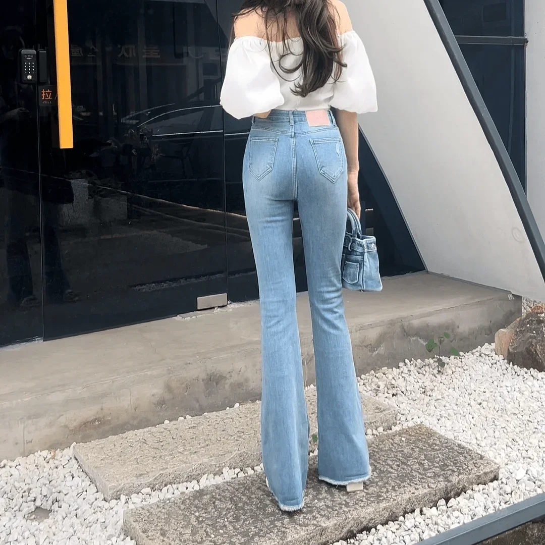 Retro Bell Bottom Trousers High Waist Shot Womens Flare Jeans Fashion Casual Teenagers R Trend 2025 Z Cool Denim Pants for Women