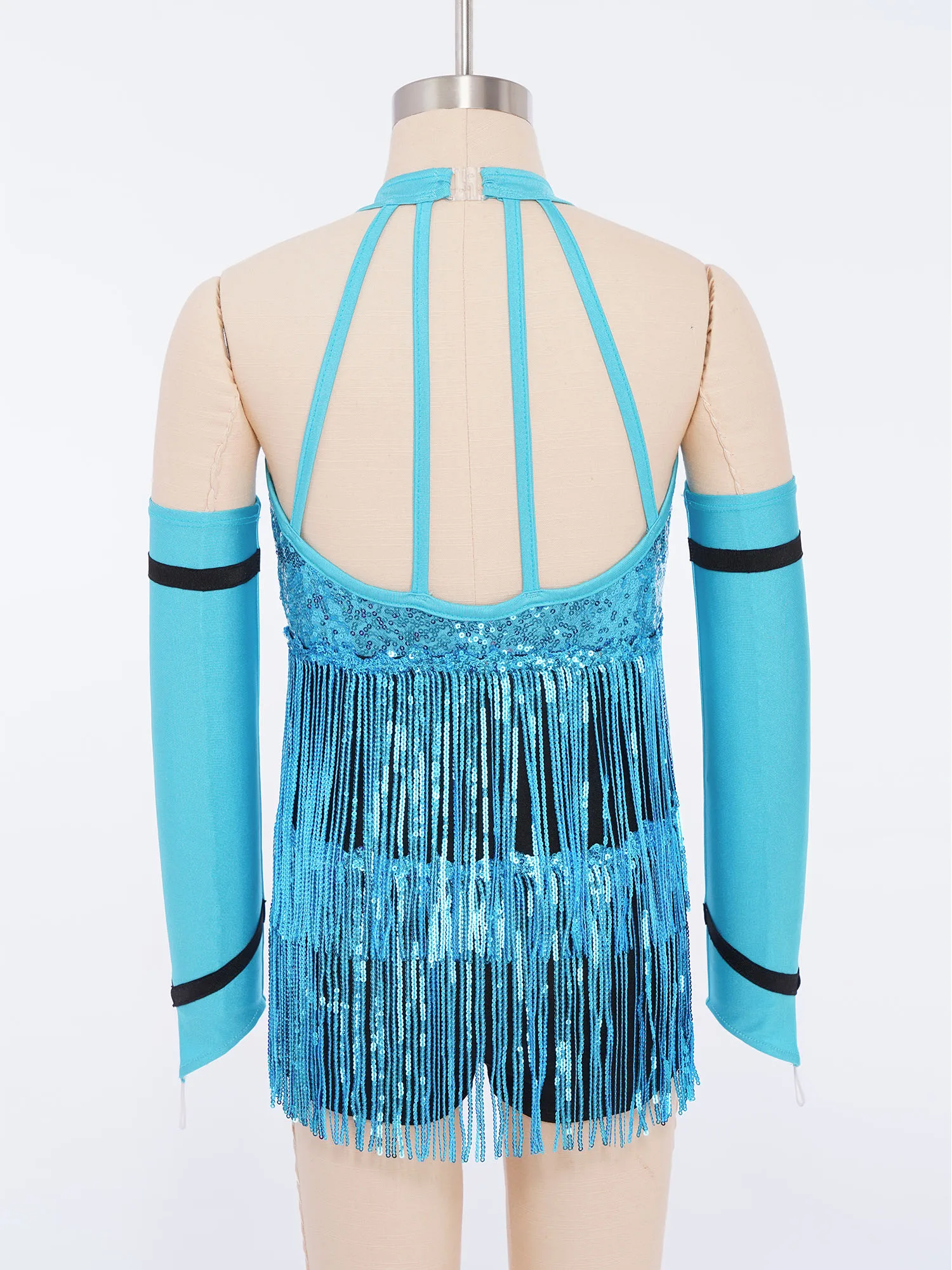 Vestido de leotardo de baile latino con borlas para niñas y niños, mono con flecos de diamantes de imitación + guantes, trajes para actuación de patinaje de Tango ChaCha Salsa