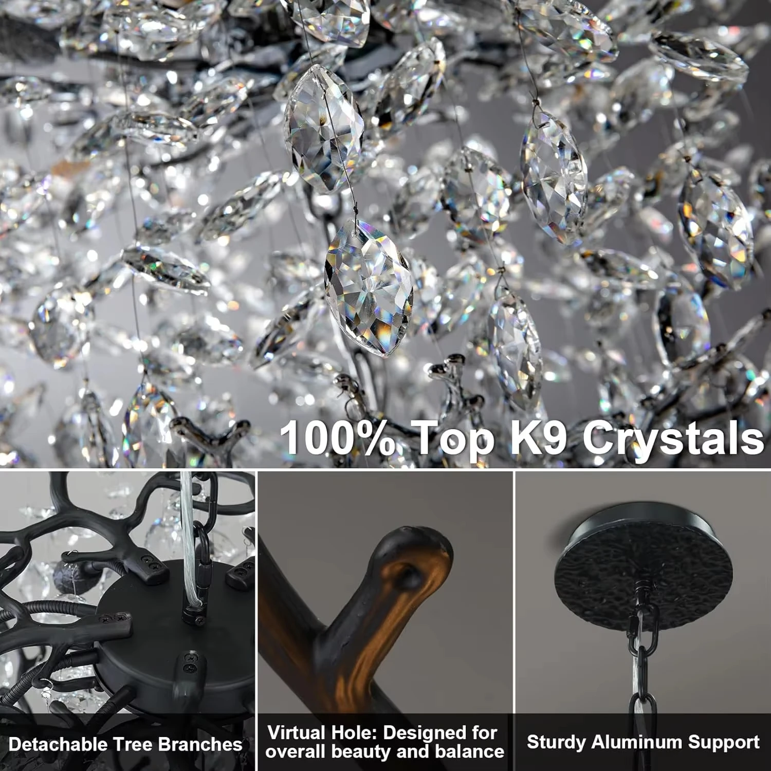 

Loft Crystal Hanging Chandelier for High Ceiling Large K9 Crystal Chandeliers Black for Staircase Foyer Tree Branch Chandelier
