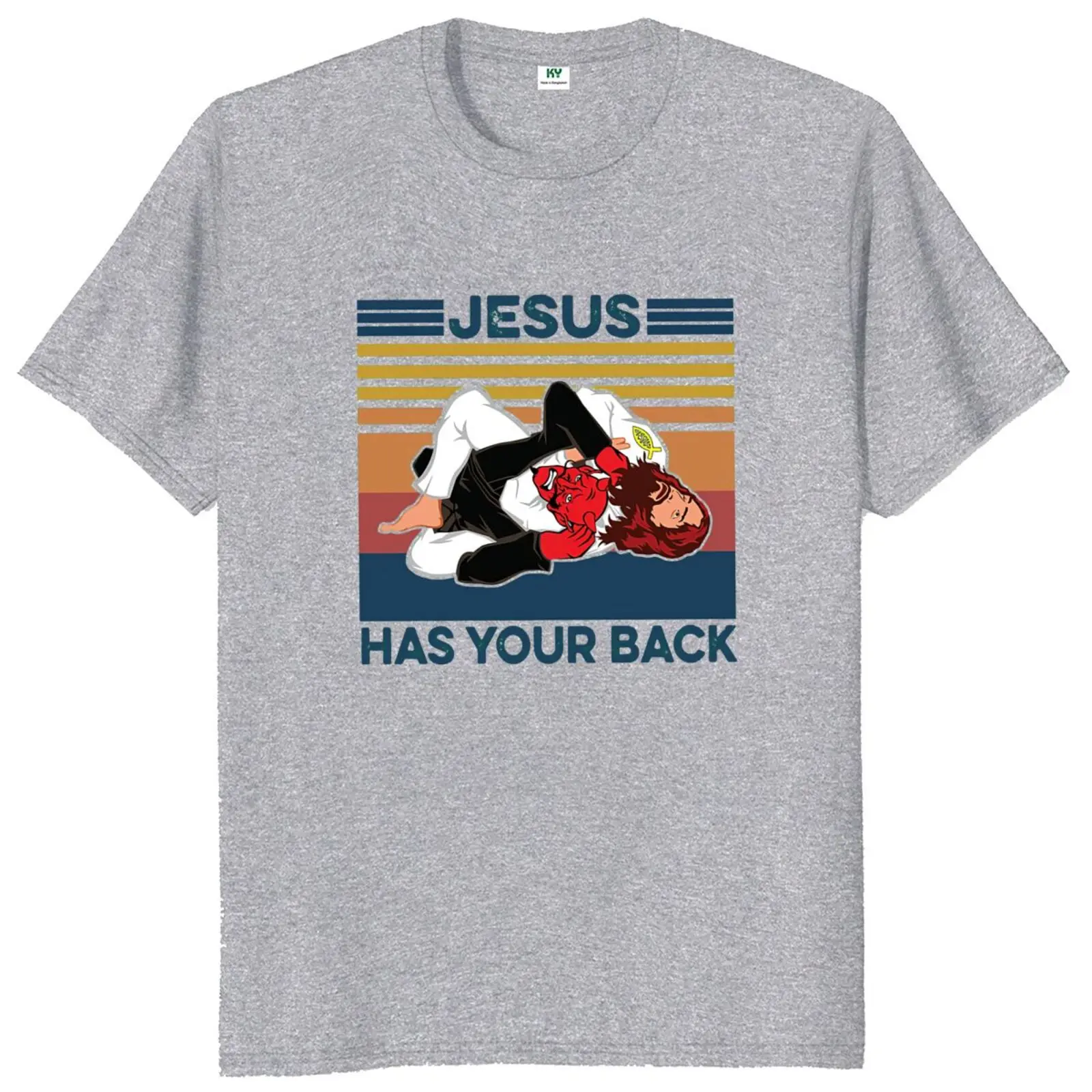 Jesus Has Your Back Satan Vintage Tshirt Brazilian Jiu Jitsu Fighting Martial Arts Funny T Shirt 100% Cotton Camiseta