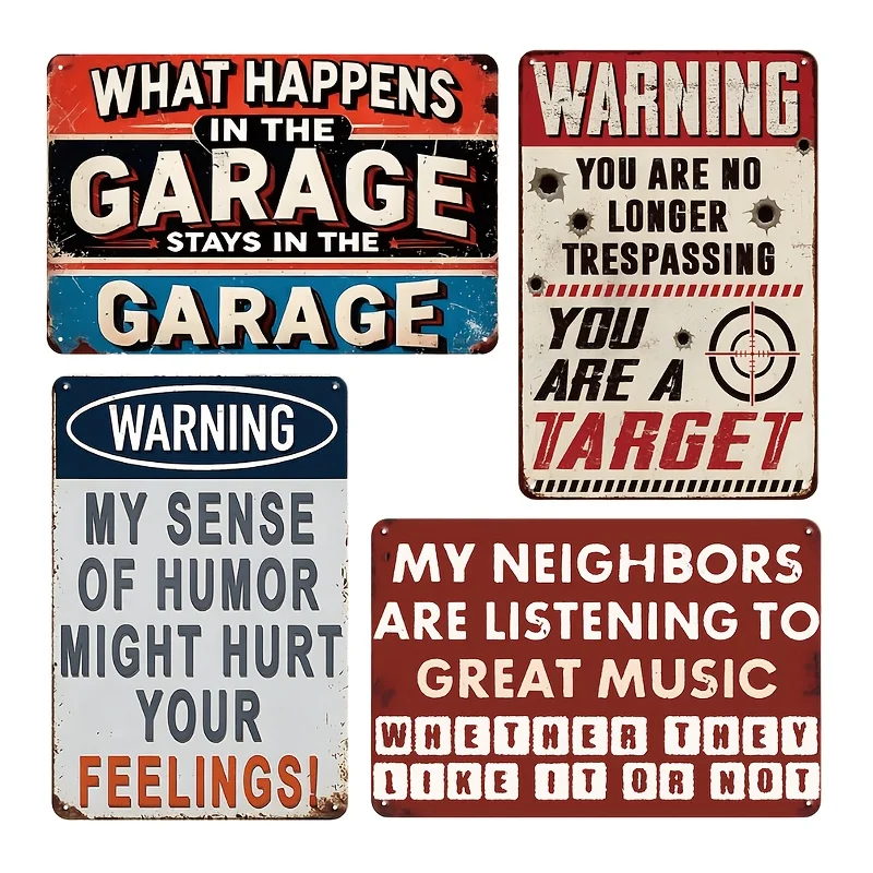 4pcs Funny Sarcasm Metal Sign Music Gifts For Men- 