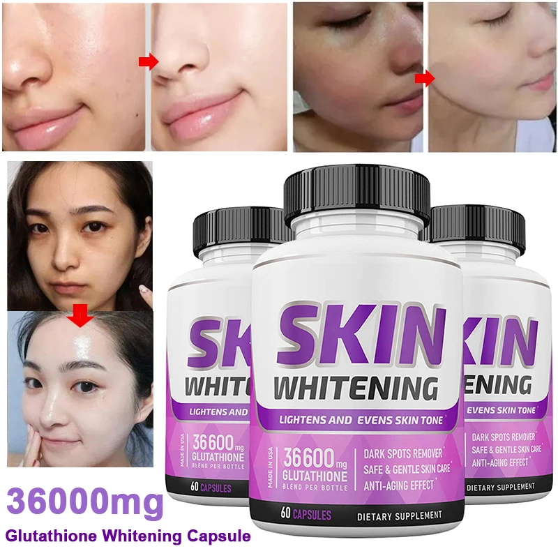 

3 bottle of 36600mg glutathione capsules skin beauty natural skin facial body melanin removal Whitening Capsules