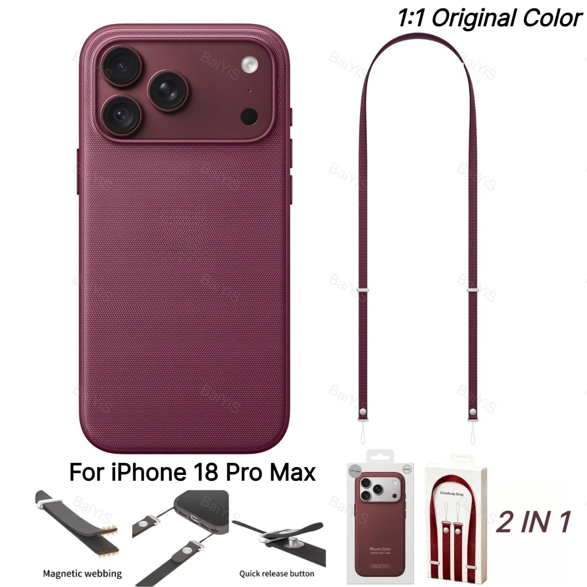 1:1 Original With Magnetic Woven Strap Adjust Lanyard Phone Case For iPhone 18 17 Pro Max For MagSafe Charging Shockproof Cover