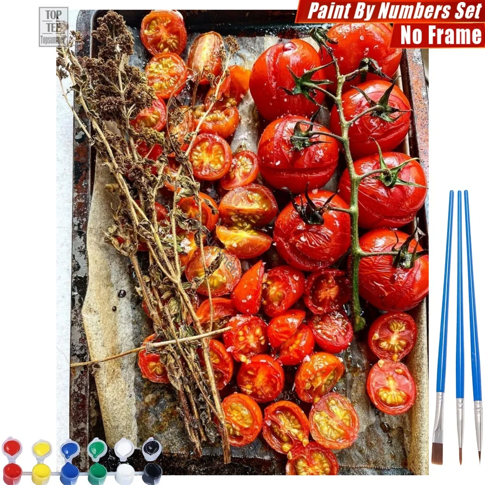 Set de Pintura Digital al Óleo de Tomates Asados Rústicos - Arte de Pared para Sala de Estar con Bandeja de Horno Natural, Regalo de Acción de Gracias para Abuela