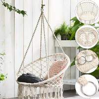 Nordic Style Round Hammock Swing Chair Safety Hanging Hammock Rope Hanging Garden Seat Beige Knitting Rope Swing Balcony Chair