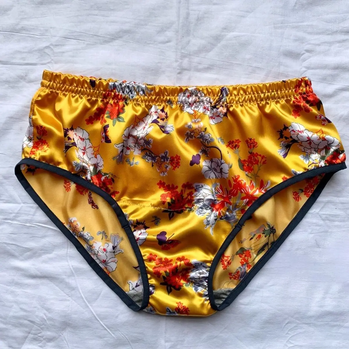 

Glossy Floral Print Satin Ice Silk Underwears Panties Elegant Plus Size Briefs Lingeries Bottoms