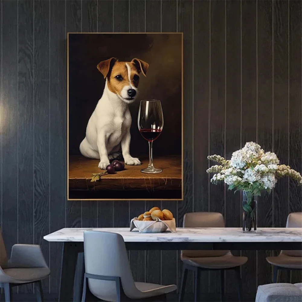 Dogs Portraits Dachshund Goldendoodle Schnauzer Enjoying Wine Canvas Painting Animal Poster and Print For Home Decor No Frame