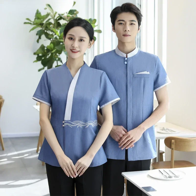 

Summer Waiter Uniform Western Cafe Restaurant Hotel Food Service Overalls Teahouse Work Wear Short Sleeve Bakery Overalls Chef