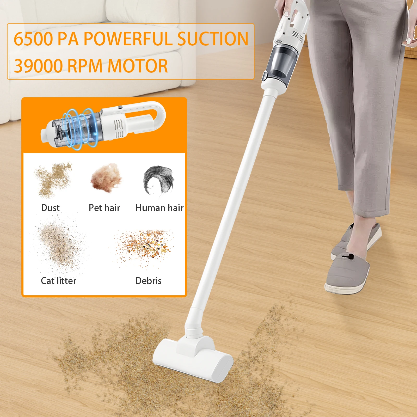 Multifunction Home-appliance 6500Pa Cleaning Machine Powerful Wireless Car Vacuum Cleaner Metal Strainer Portable Handheld