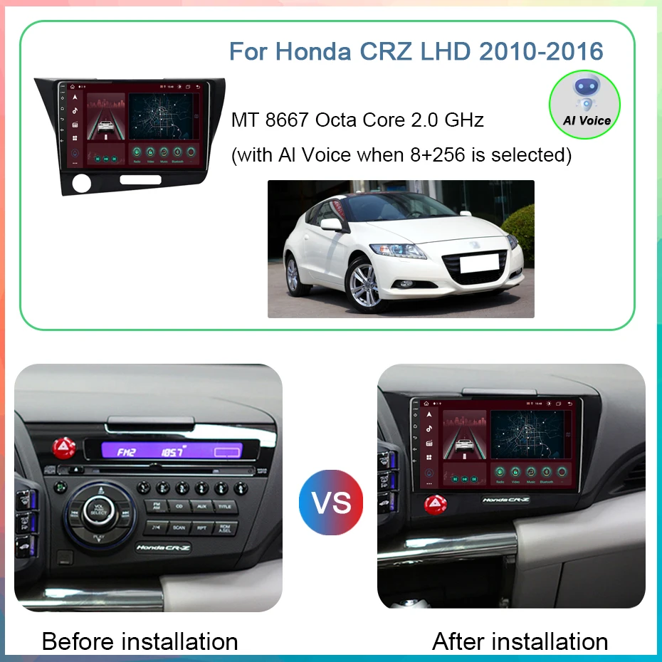 8+256GB Car Multimedia Player For Honda CRZ CR-Z 2010-2016 Stereo Auto Radio Android 10 Octa Core 4G WIFI