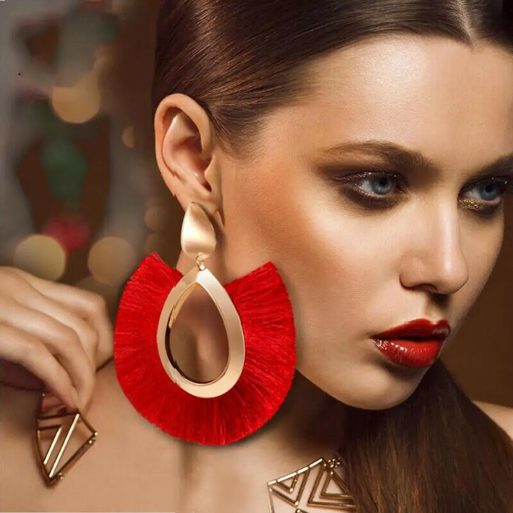 Bohemian Tassel Earrings Women Round Big Vintage Drop Earrings Ethnic Boho Tassel Long Dangle Earrings Jewelry Gifts