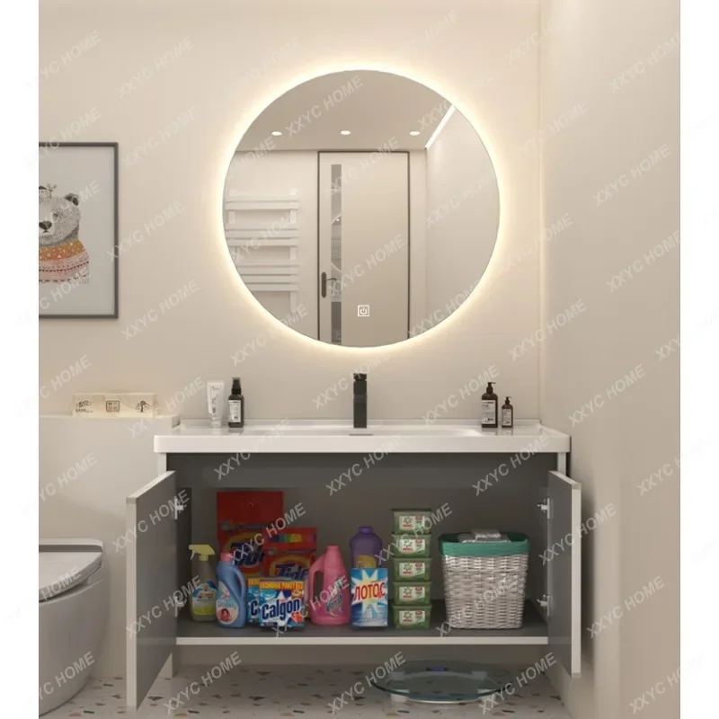 

Stainless Steel Paint Bathroom Cabinet Combination Bathroom Washstand Wash Basin Modern Simple Ceramic Integrated Basin