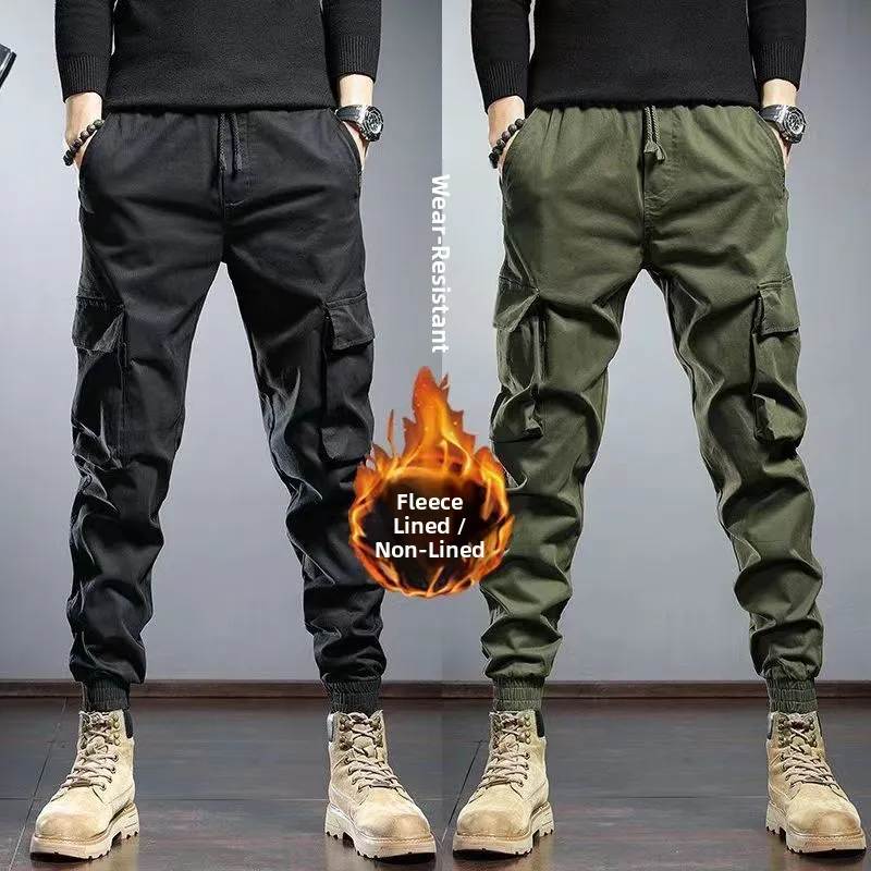 

Top Brand Fce Lined Cotton Work Trousers for Men Spring Autumn Wear Resistant Casual Pants Youth Sle Loose Fit Cargo