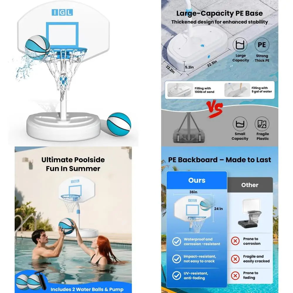 Höhenverstellbares Basketballtor am Pool mit 36-Zoll-Rückwand für die Erholung im Schwimmbad