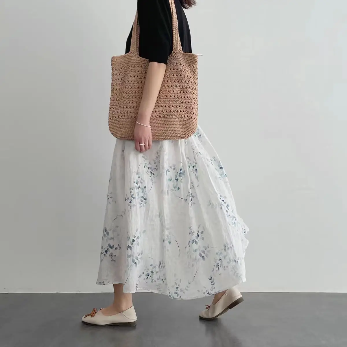 

Floral Print Midi Skirt Women's A-Line f-length Elastic Waist Maxi Sle Versatile Summer Season High Waist Design Other M...