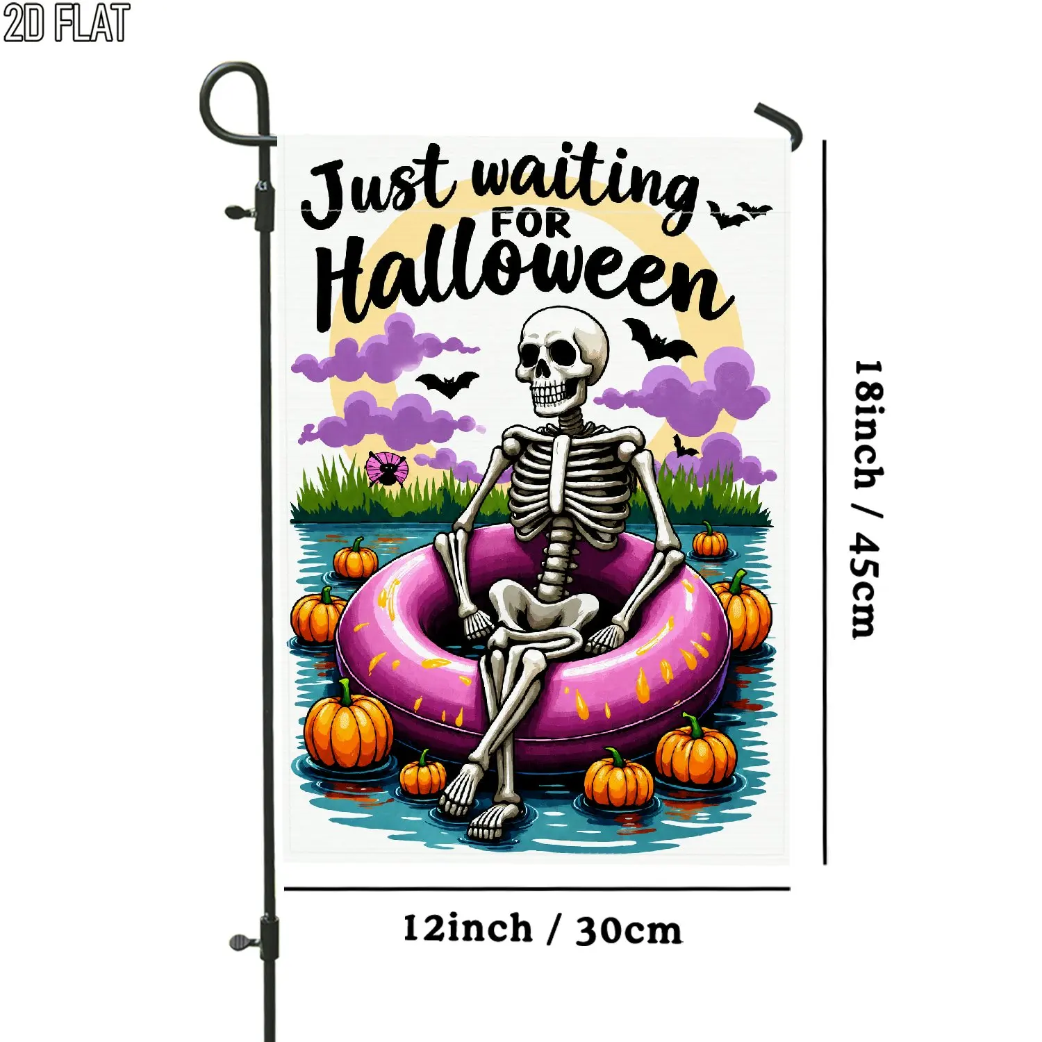 2D Flat, 2D Flat 1pc Outdoor Garden Flag Halloween Skeleton Pumpkin Violet Orange Spooky Vertical Welcome Garden Flag Porch Decoration for Garden Outside Yard Decoration No Flag Pole, 2D Flat