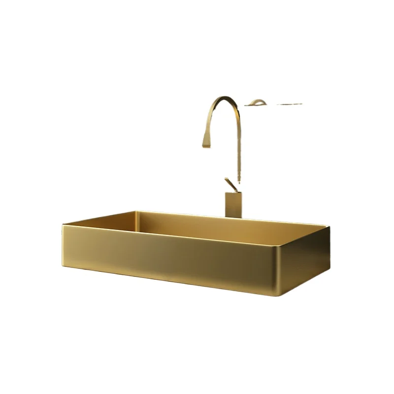 

Golden rectangular stainless steel countertop basin, light luxury hand washing, Nordic black washbasin