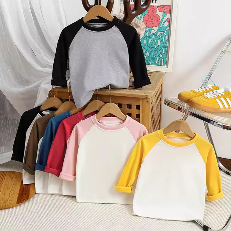 

1pcs Spring Autumn Boys Girls Tee Fashion Top Childrens Long Sleeve T-shirt Child Loose Casual Solid Tshirt Baby Fashion Clothes